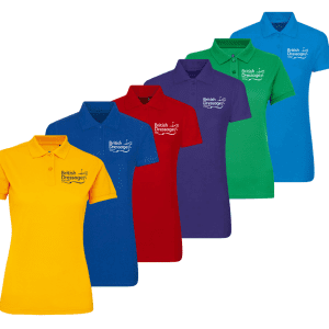 British dressage senior inter regionals embroidered ladies polo shirt in mixed colours