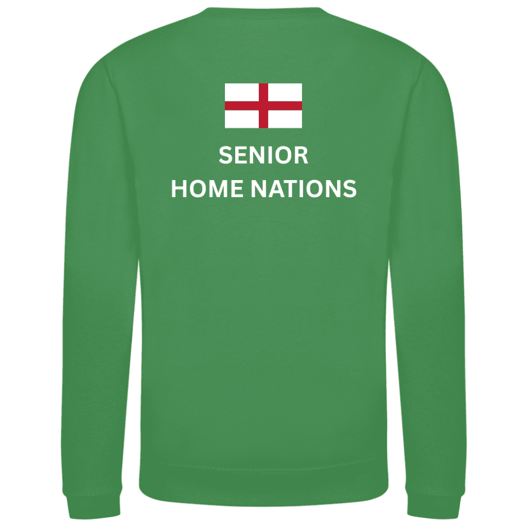BRITISH DRESSAGE SENIOR HOME NATIONS UNISEX SWEATSHIRT SHOWING ST GEORGES CROSS AND PRINTED TEXT TO BACK